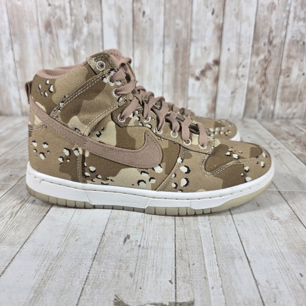 Nike Dunk High Top Sneakers Desert Camo Tan Pink‎ Lace Up Casual Shoes Women's
